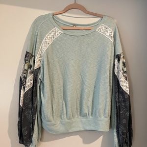 Free People Floral Sleeve Shirt